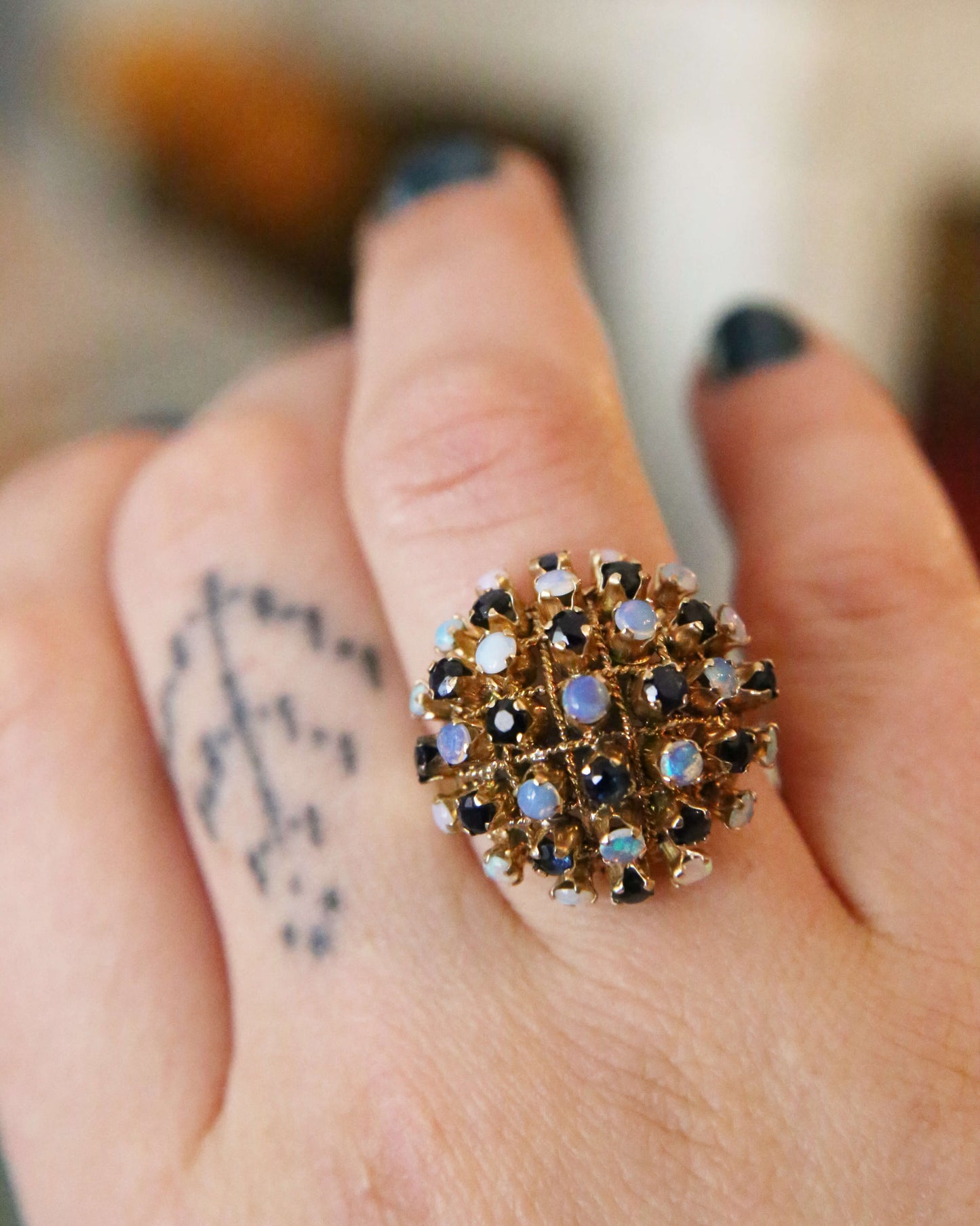 1950's Fire Opal and Sapphire Cocktail Ring