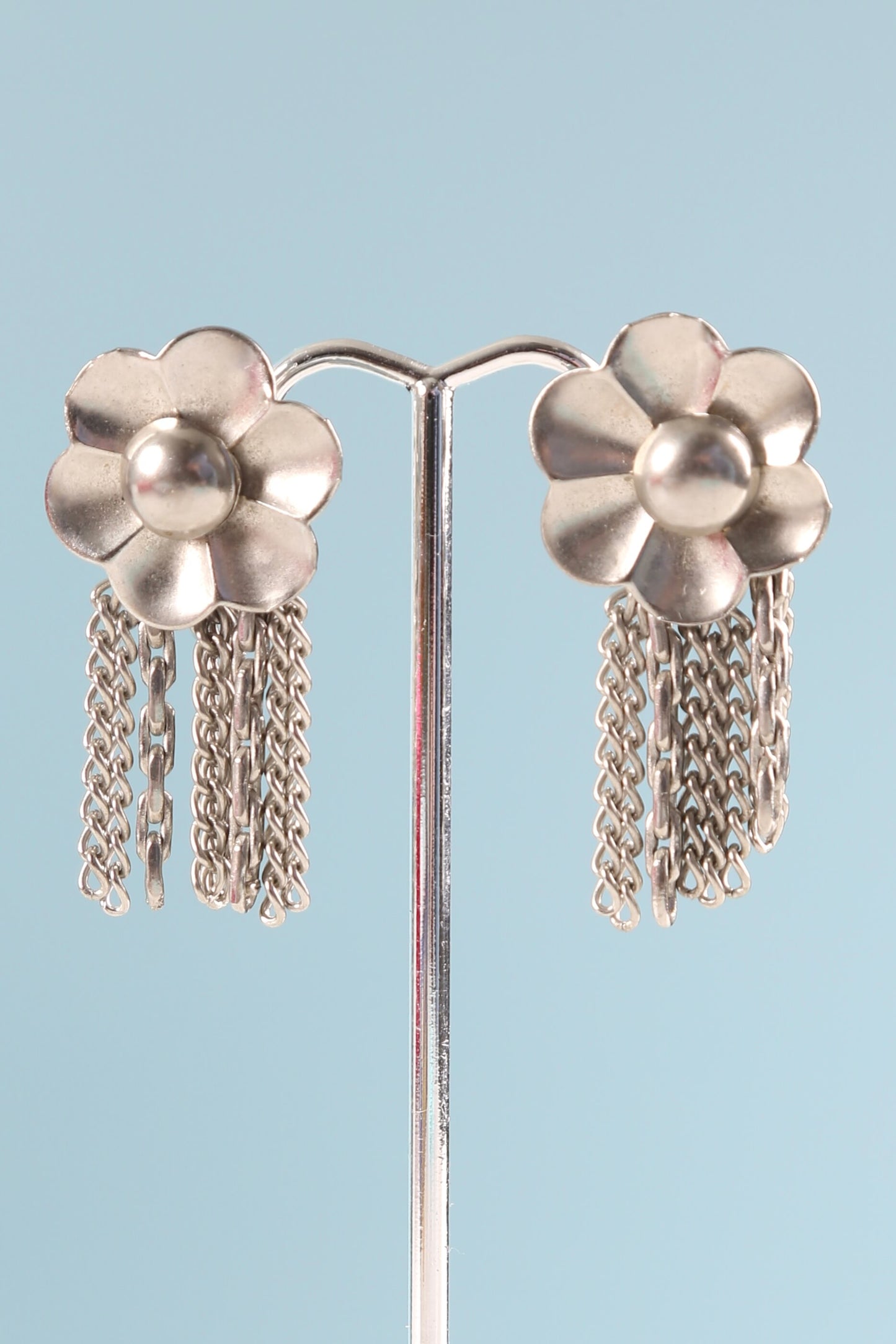 1960's Flower Power Chrome Earrings