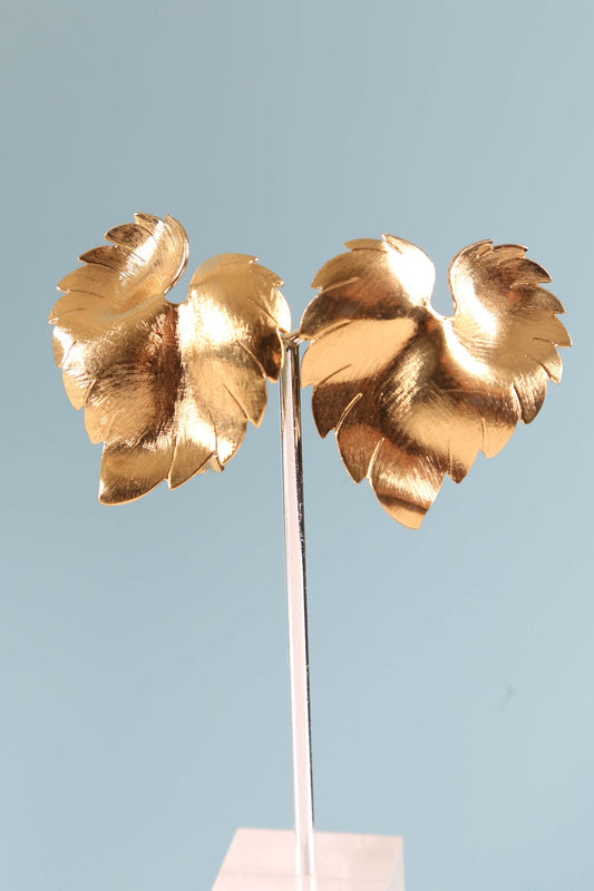 1960s Oversized Golden Leaf Clip Earrings