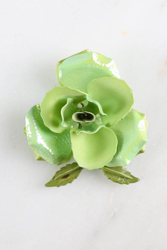 1960s Pearlized Green Flower Brooch