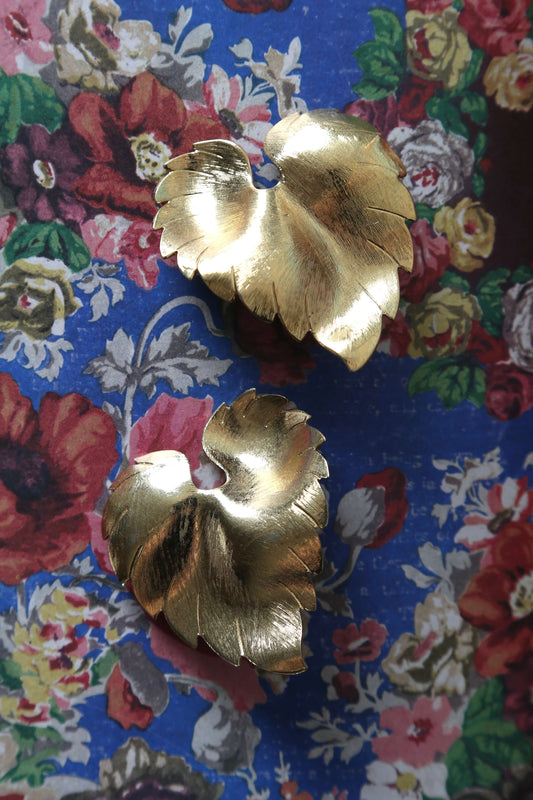1960s Oversized Golden Leaf Clip Earrings