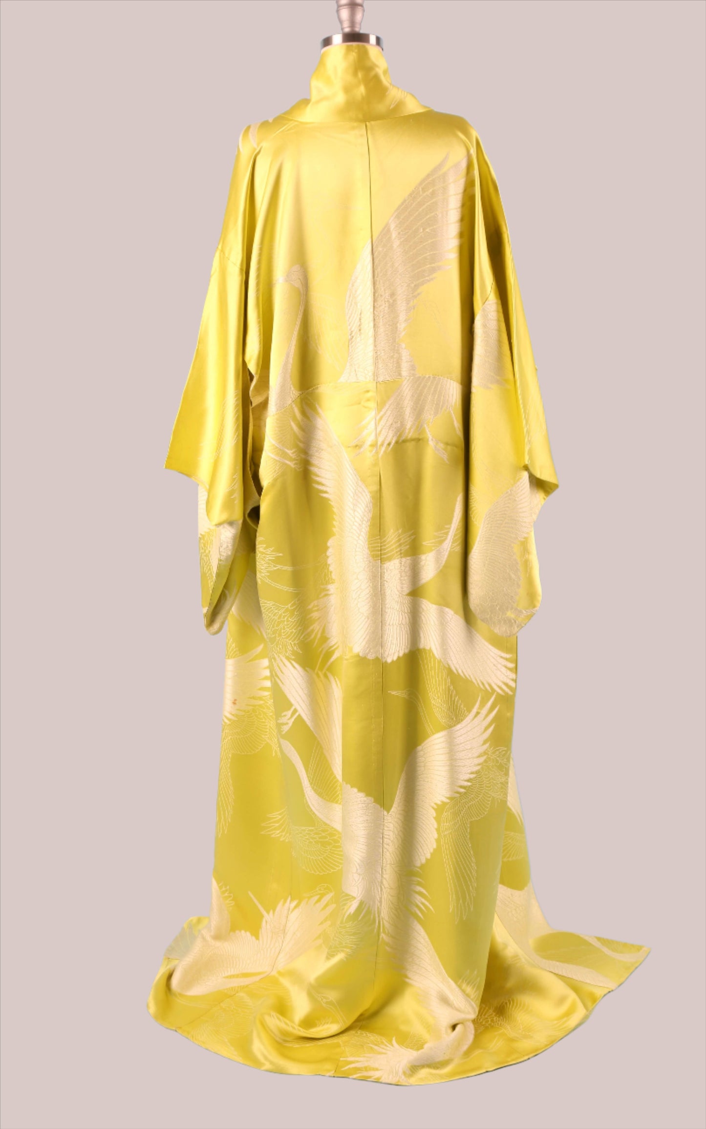 1950's Chartreuse Crane Silk Kimono