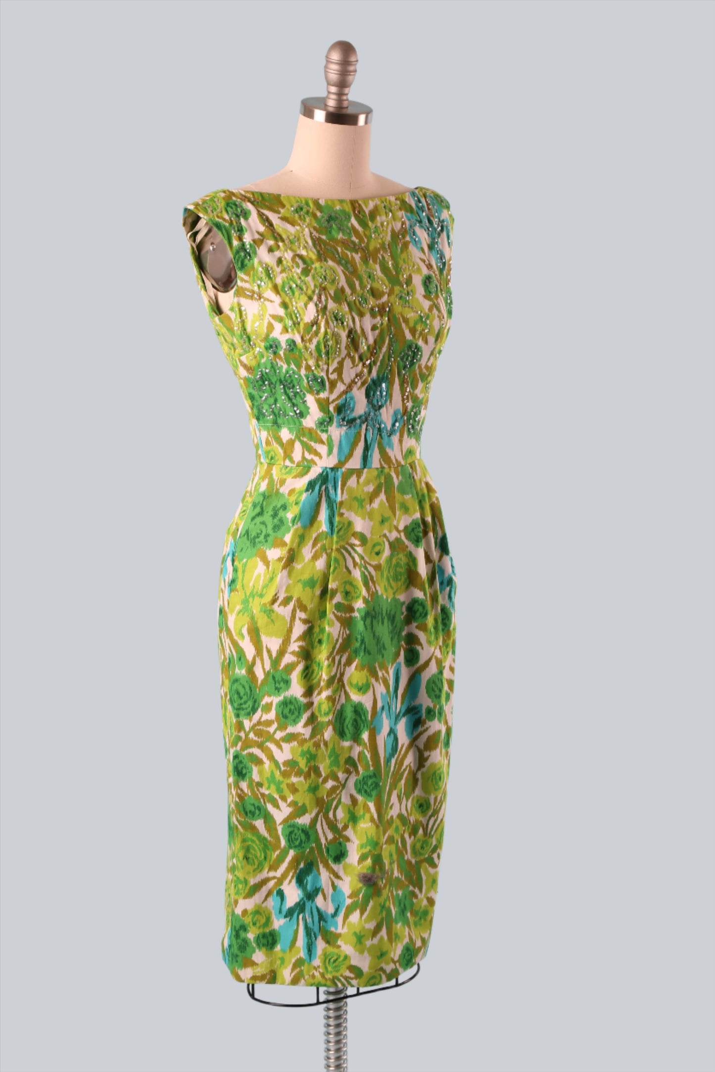 1960s Sequin Garden Wiggle Dress