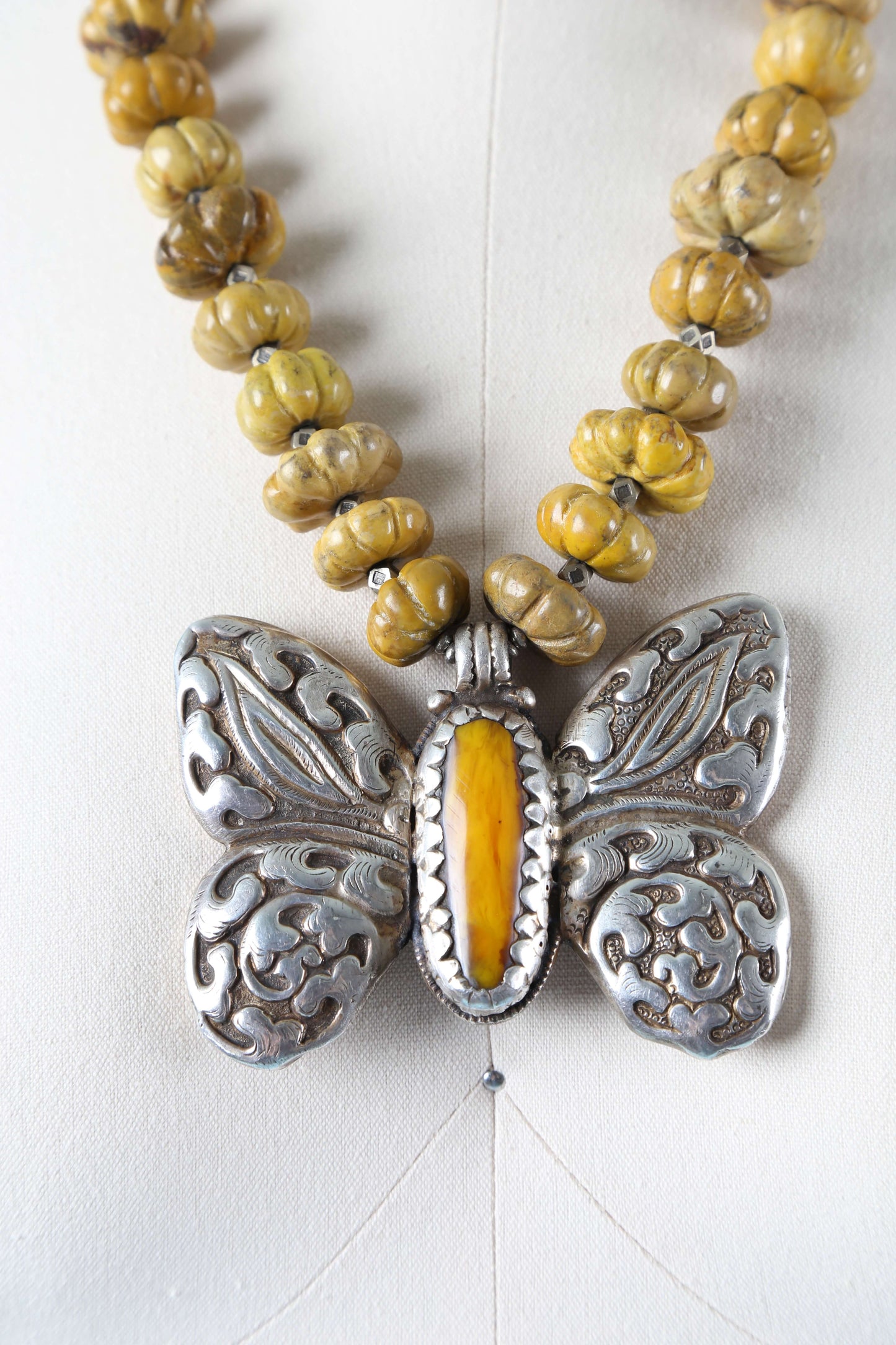 1970s Yellow Jasper Butterfly Necklace