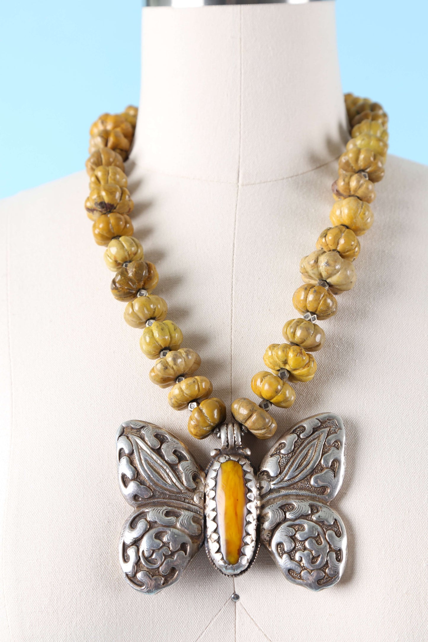 1970s Yellow Jasper Butterfly Necklace