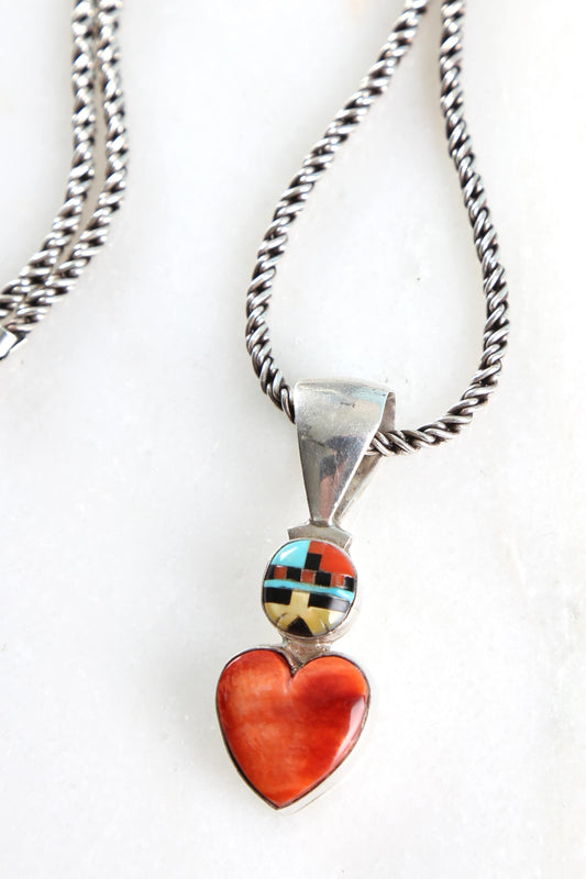 1990's Gary G Coral Heart Sterling Pendant