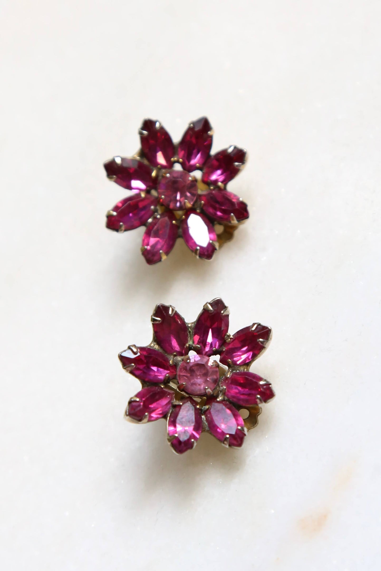 1950's Magenta Rhinestone Clip Earrings