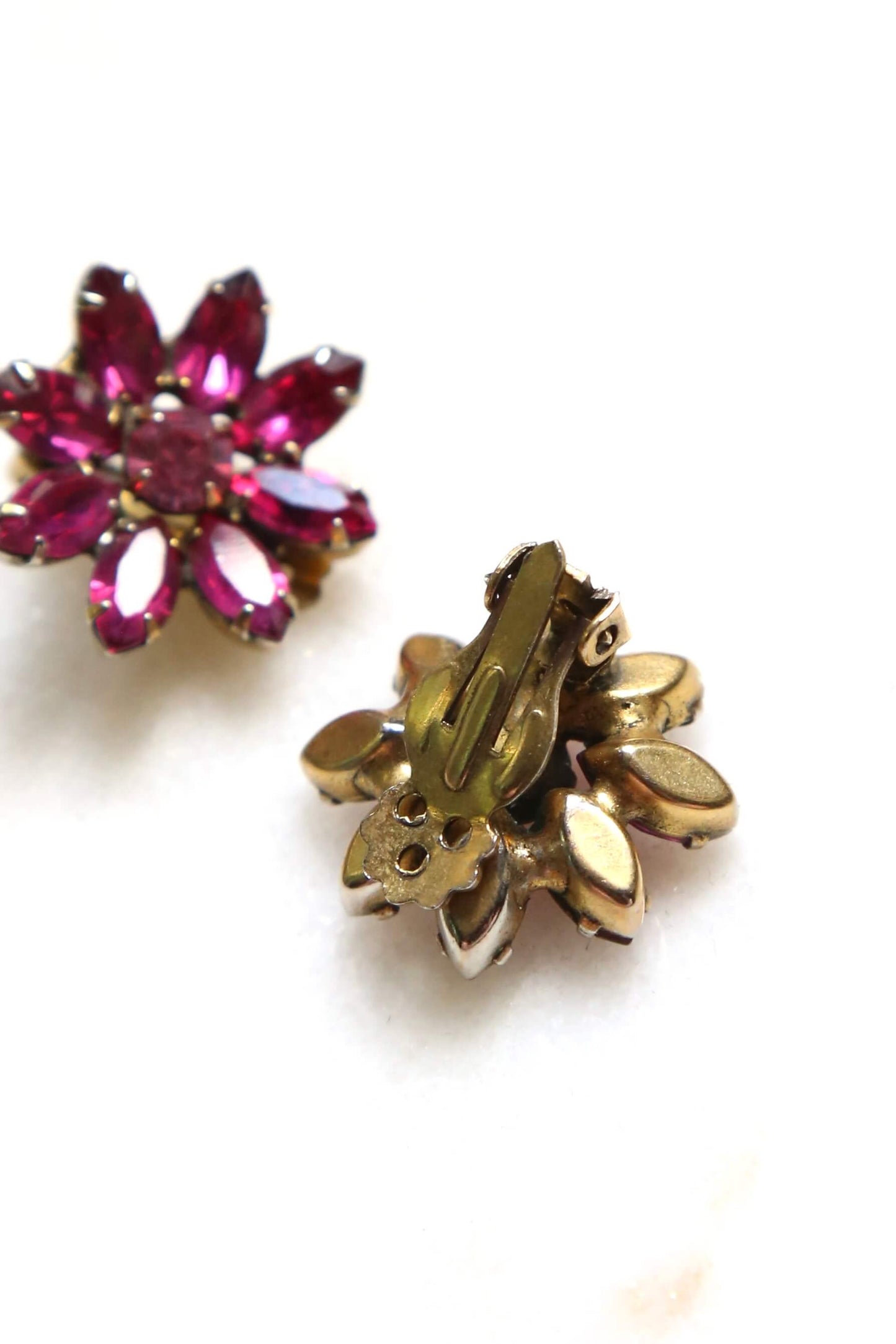 1950's Magenta Rhinestone Clip Earrings