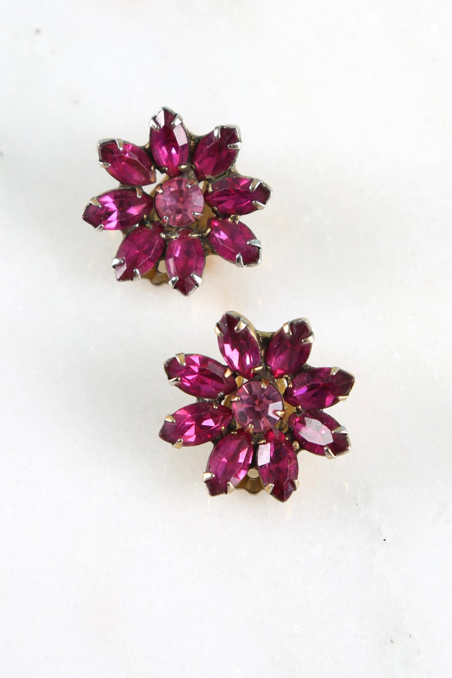 1950's Magenta Rhinestone Clip Earrings