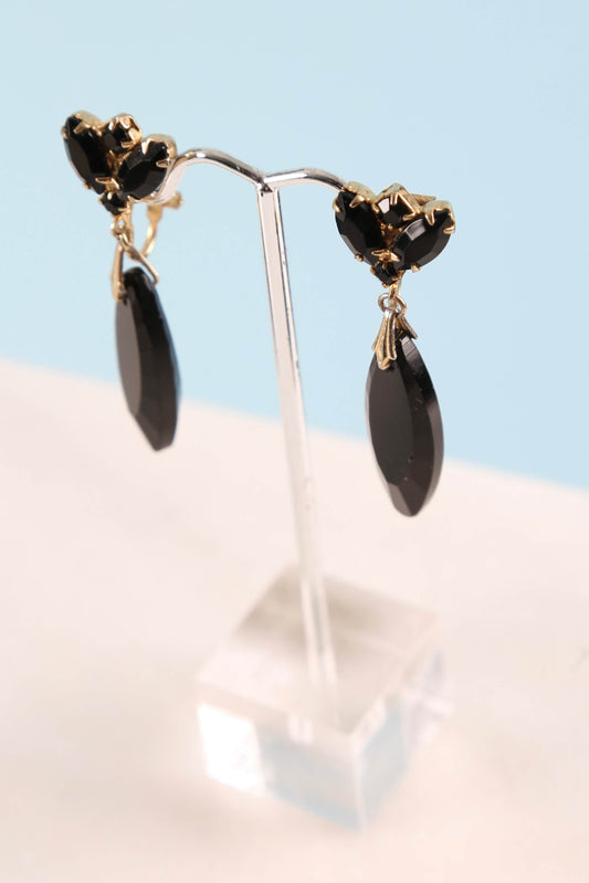 1950's Black Rhinestone Drop Earrings