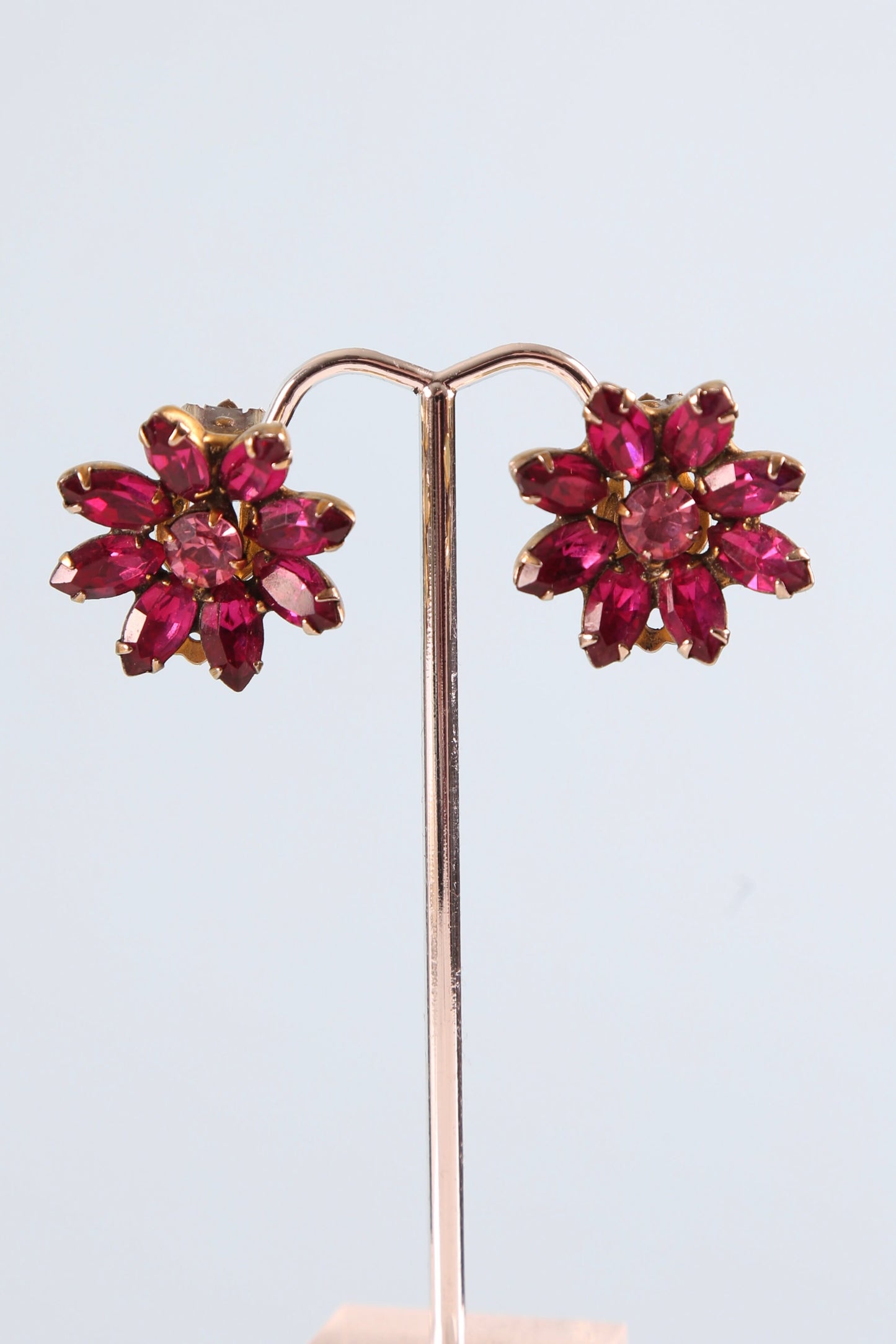 1950's Magenta Rhinestone Clip Earrings