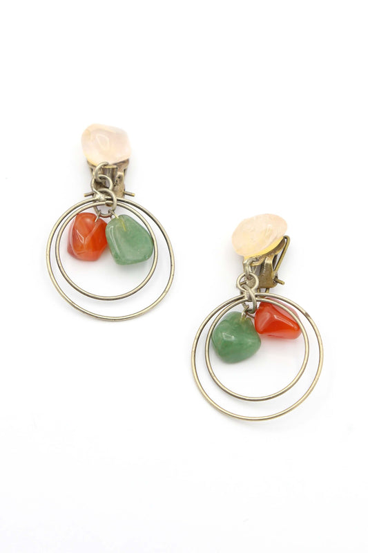 1970's Semi-Precious Stone Hoop Earrings