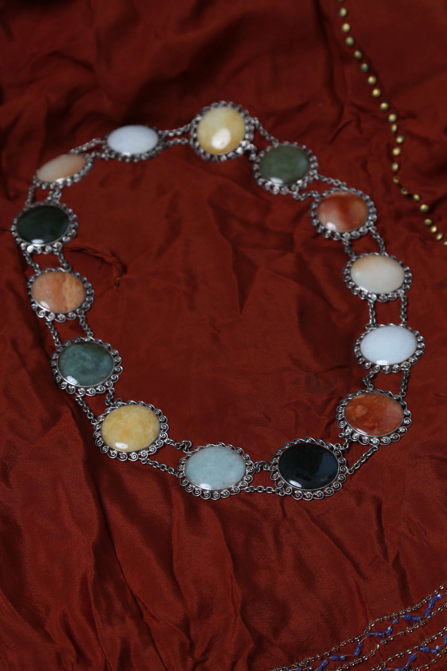 1970's Hand-Tooled Sterling Silver & Genuine Crystal Necklace/Belt