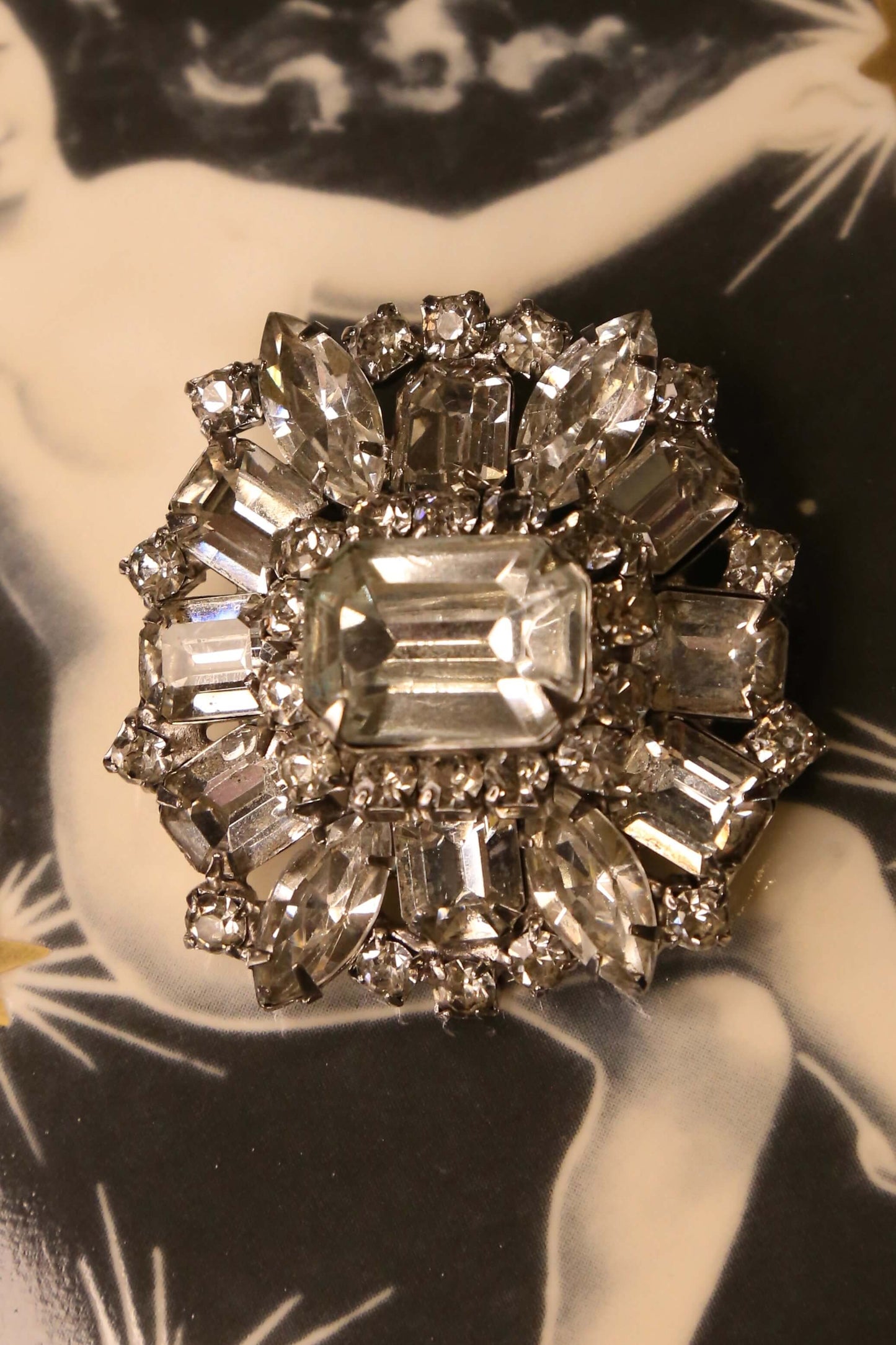 1950's Faceted 3D Rhinestone Brooch