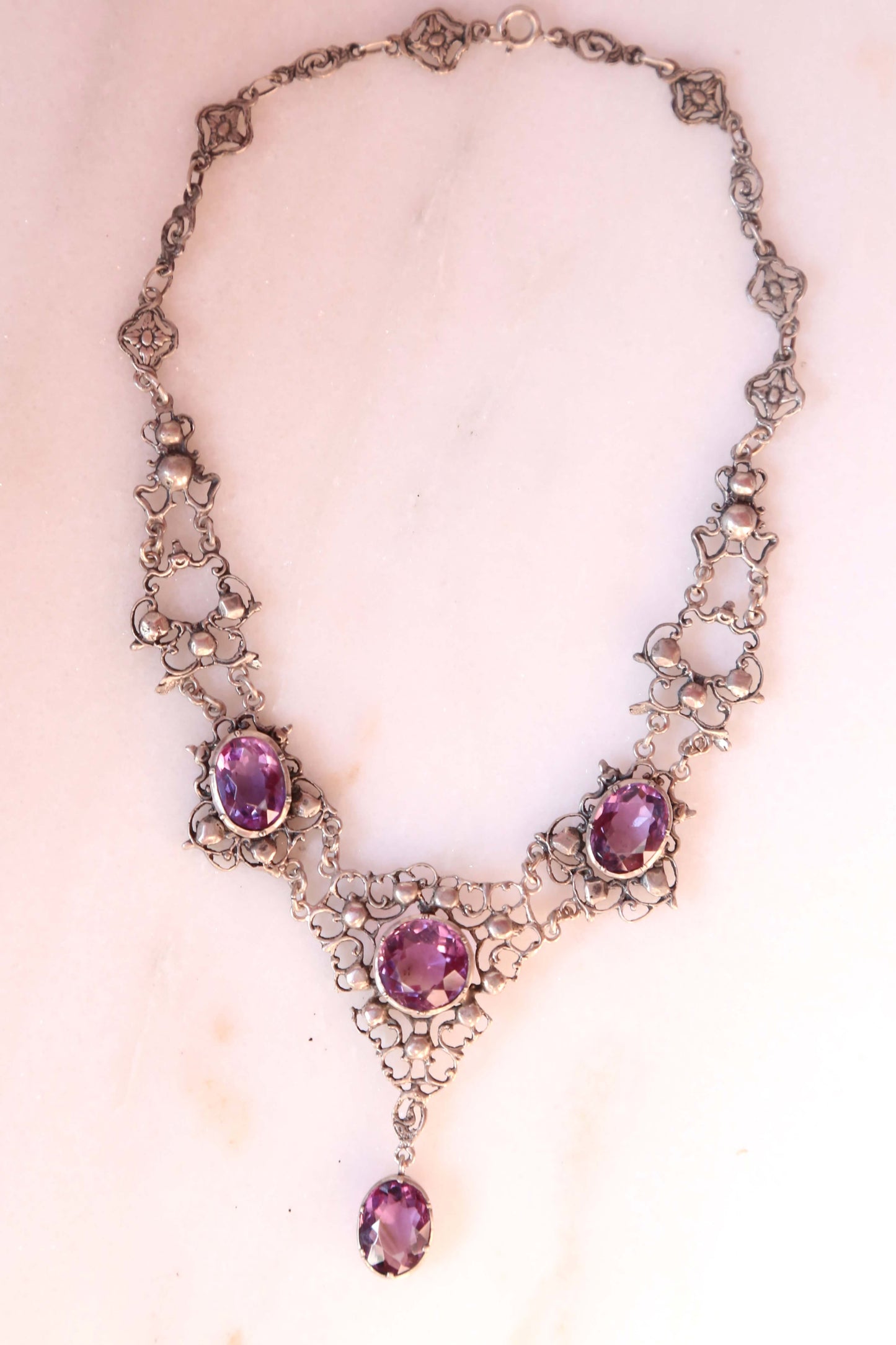 1890's Victorian Sterling & Amethyst Necklace